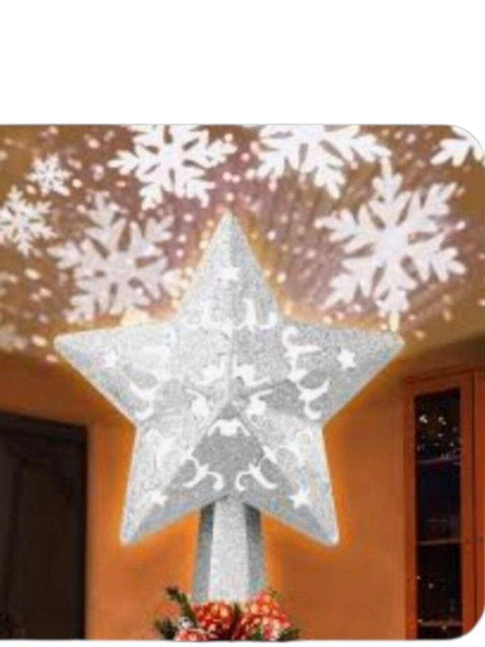 Silver Glitter Christmas Tree Topper Star With LED Projector Light